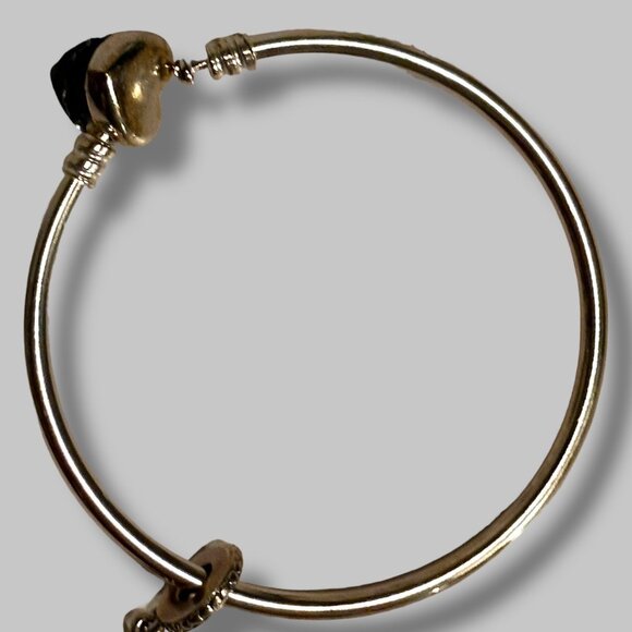 Pandora Heart Charm Sterling Silver Bangle Bracelet, w/Graduation Cap Charm, Wit - Picture 7 of 16